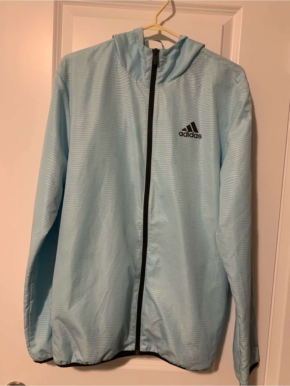 adidas Pale Blue Hooded Jacket with Black Zipper